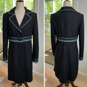 Boden 100% Wool Collared Charcoal Buttoned Down Striped Long Length Coat